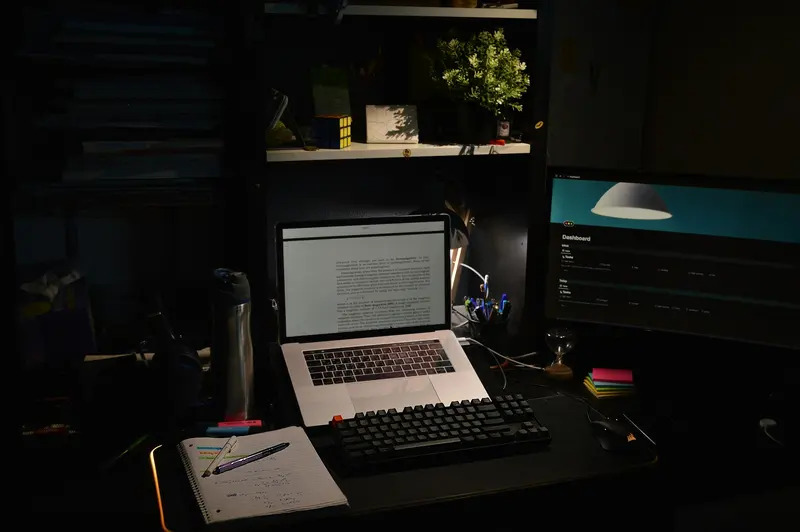 A student working on a laptop at a desk