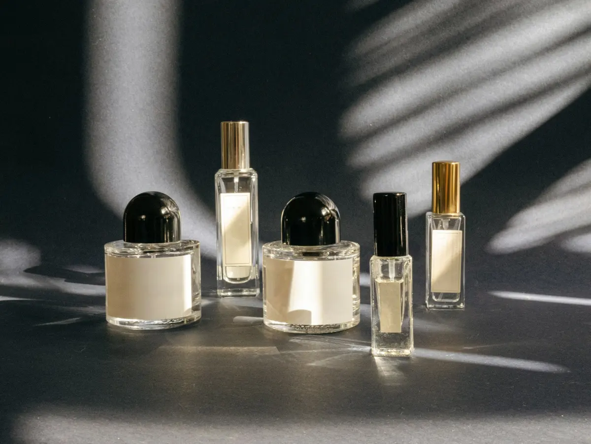 A group of perfume bottles on a table