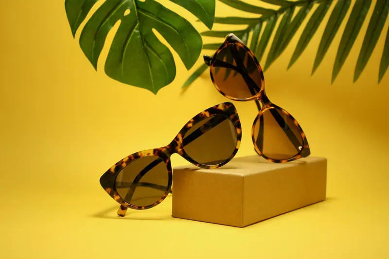 Tortoiseshell-framed sunglasses beside a case